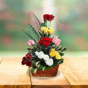 rainbow roses basket